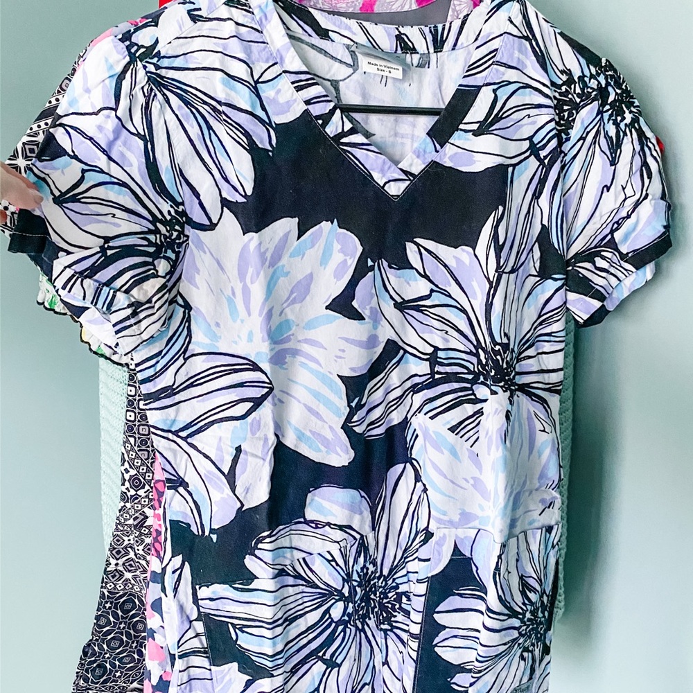 Grey’s Anatomy Purple and Blue Floral Scrub Top